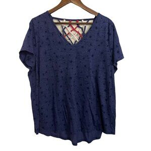 Lane Bryant Womens Blue Star Print Cage Strappy Back Short Sleeve Blouse 18/20